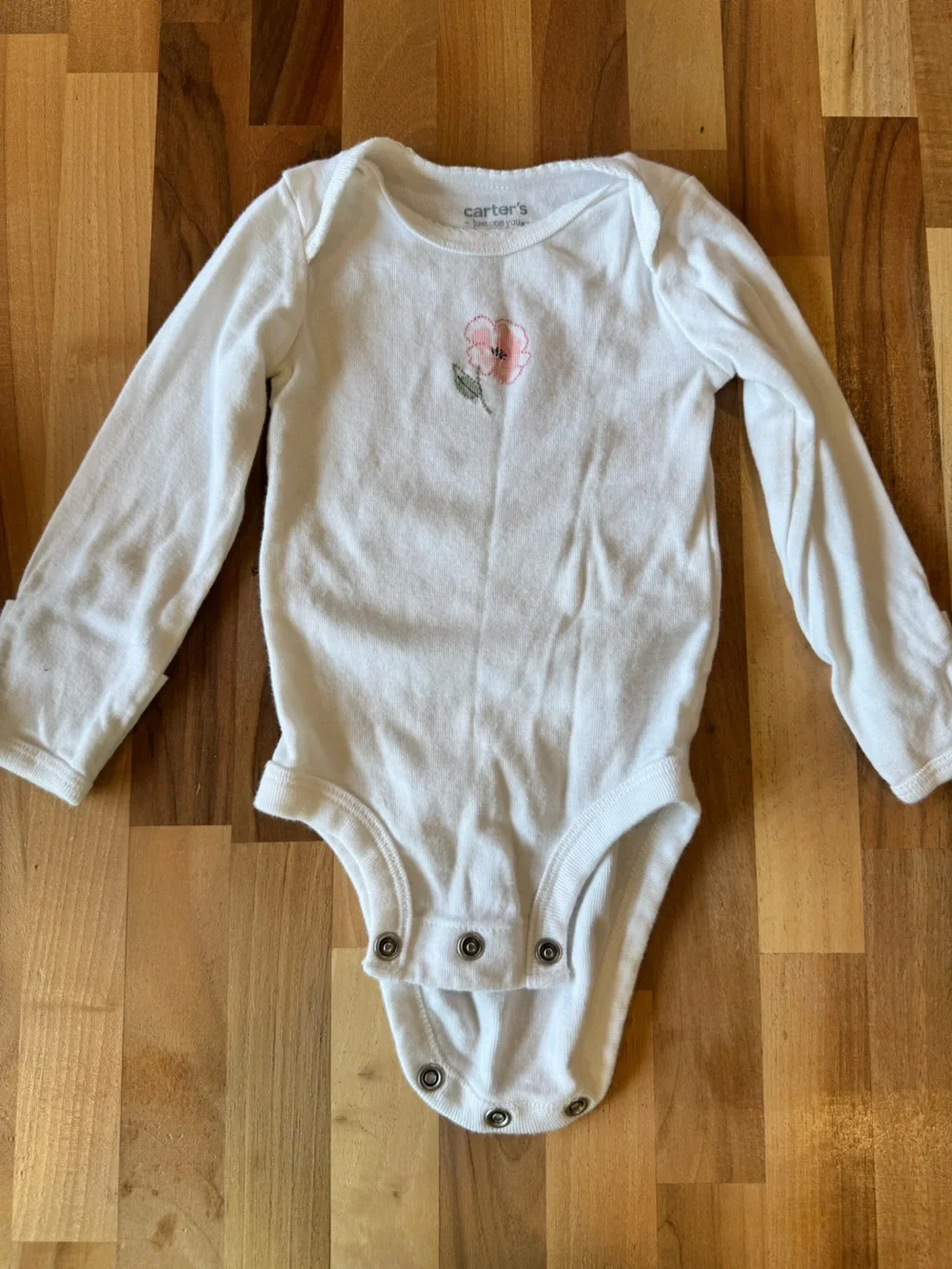 Carter's White Long-Sleeve Baby Bodysuit with Pink Flower